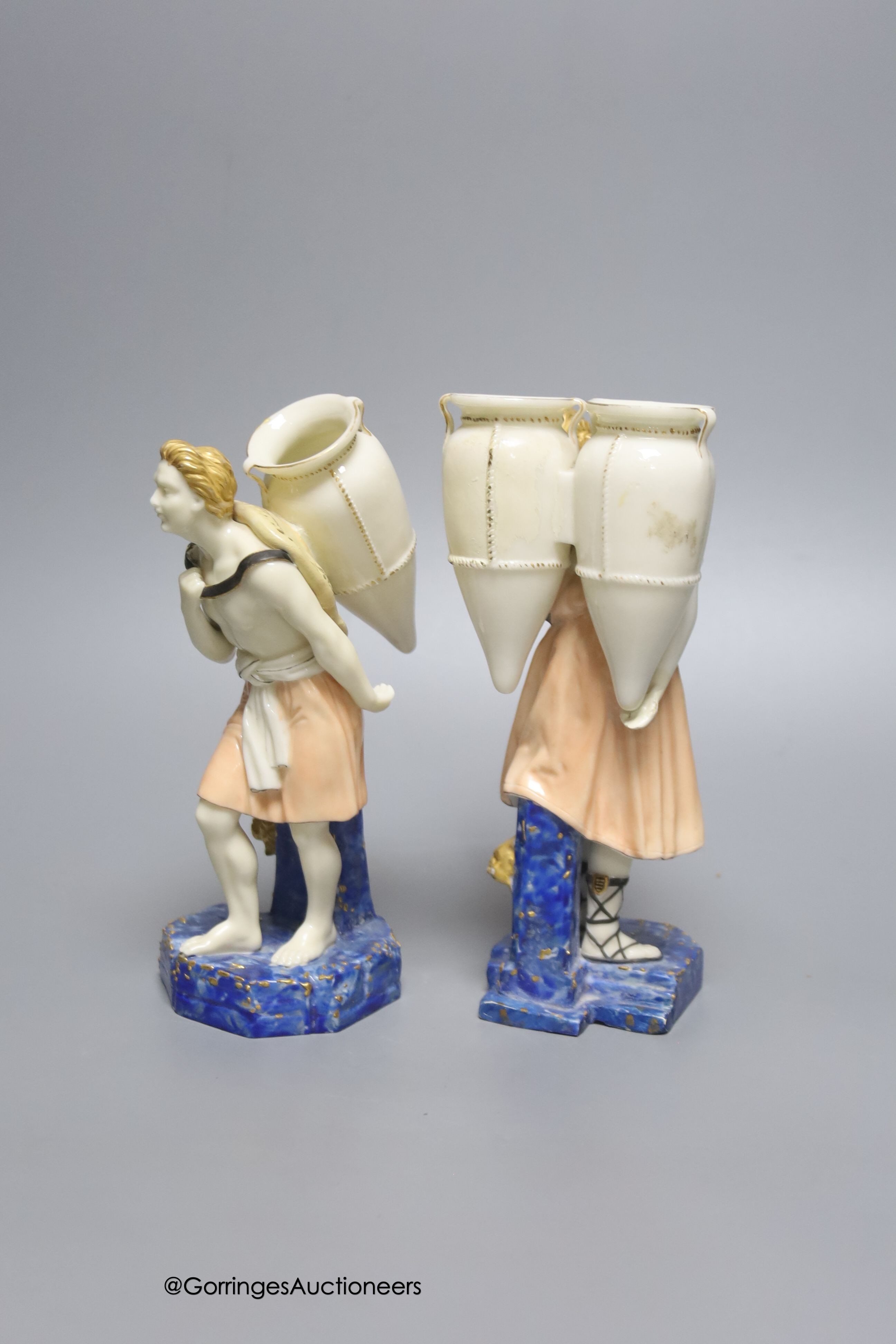 A pair of Worcester water carriers, 19.5cm